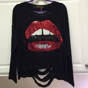 The Classic Black Sweater with Red Sequin Lips